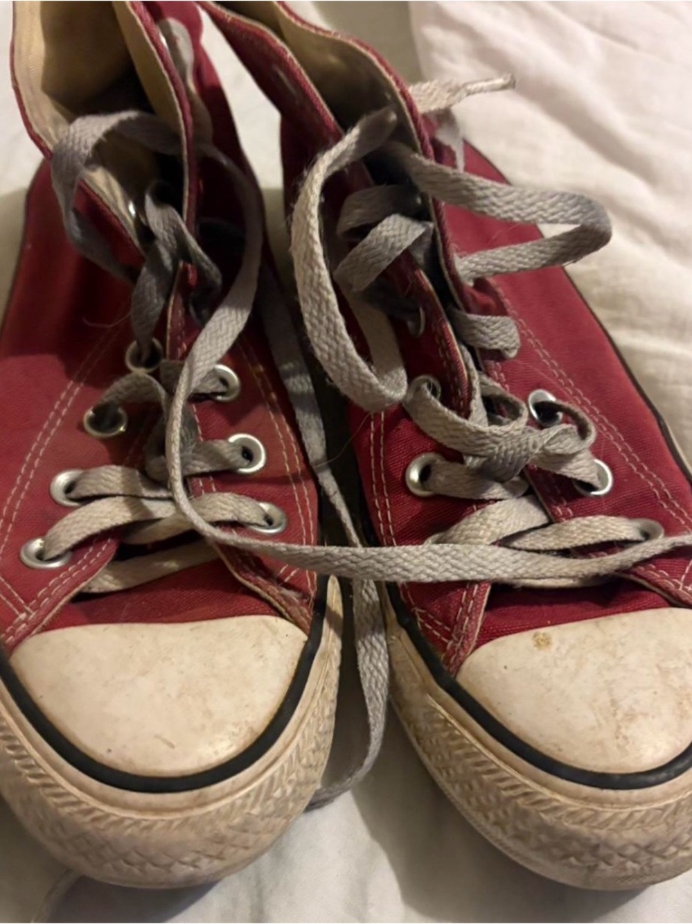 Converse Kids Red High-Top Canvas Sneakers with Gray Laces